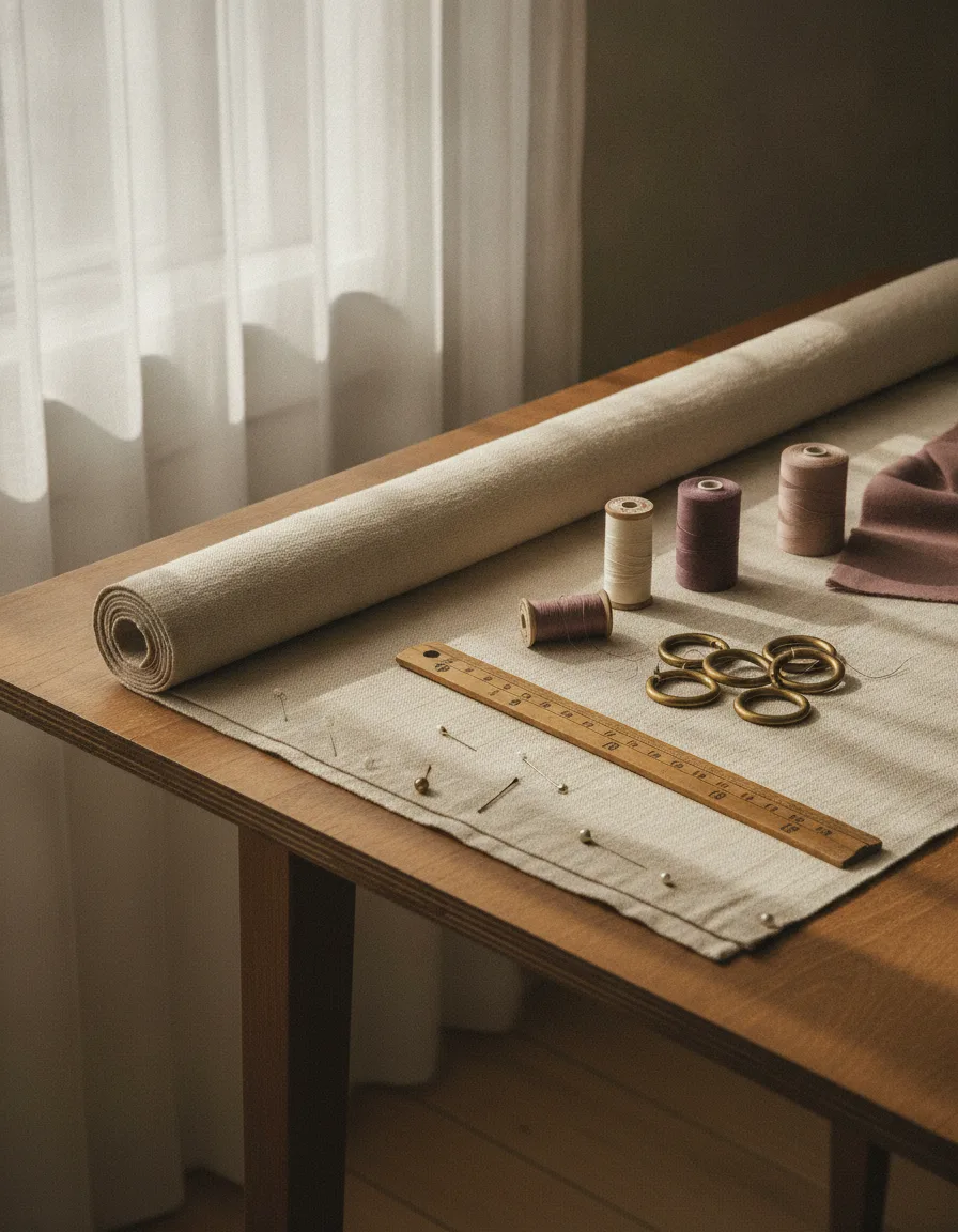 Table de travail d'un artisan partenaire en Valais, étoffe en cours de confection